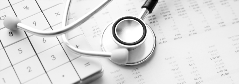 Calculator,stethoscope and data