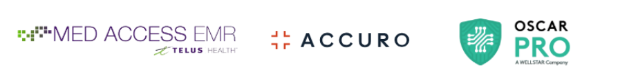 Logos of the three integrated EMRs-Med Access, Accuro & Oscar Pro